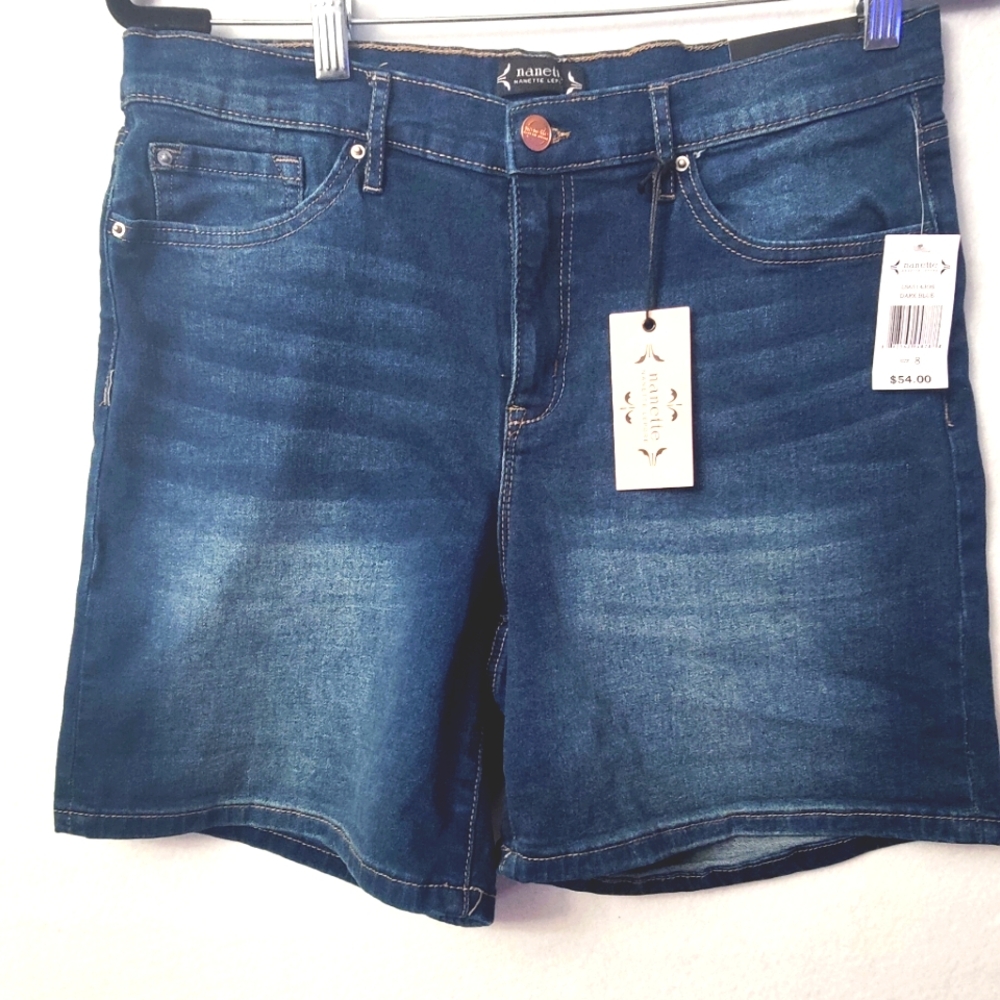 NWT Women's Sz 8 NANETTE LEPORE Amour Boyfriend Stretch Denim Shorts - Dark Blue